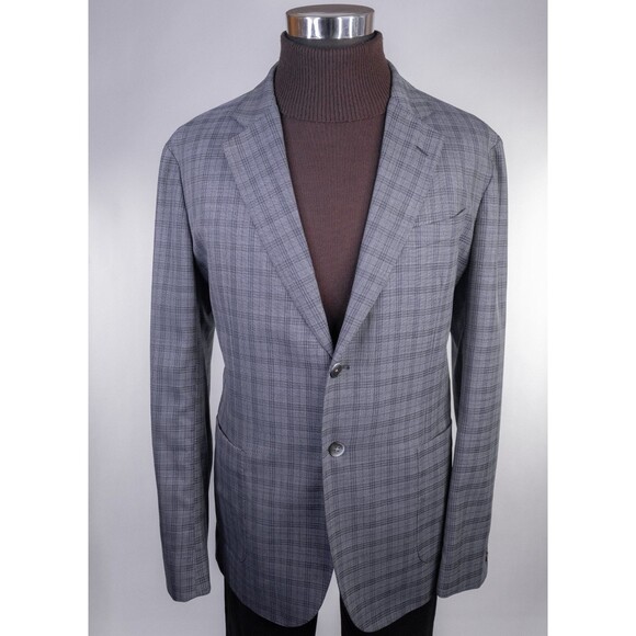 Savile Row Sport Coat Blazer Gray Windowpane Plaid Gray 46R Casual Jacket Wool - Picture 2 of 13